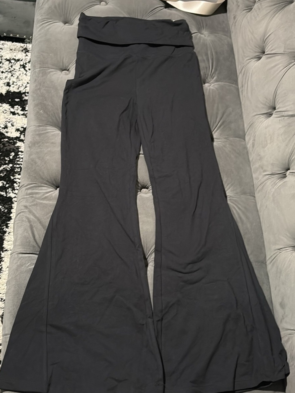 aerie Black Fold-Over Waist Flared Pants